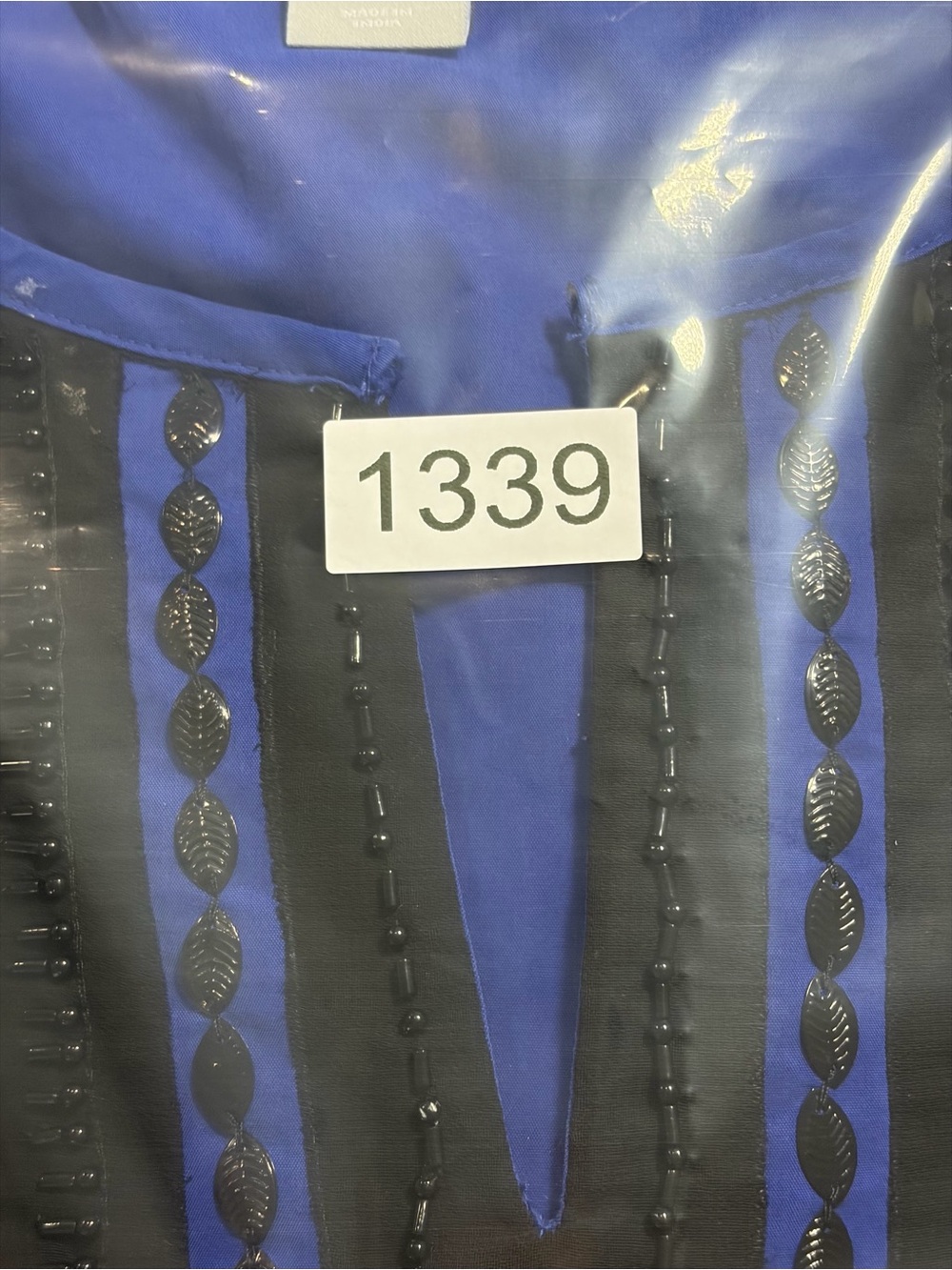 Chico's Cobalt Blue Beaded V-Notch Blouse (1) - Picture 12 of 12